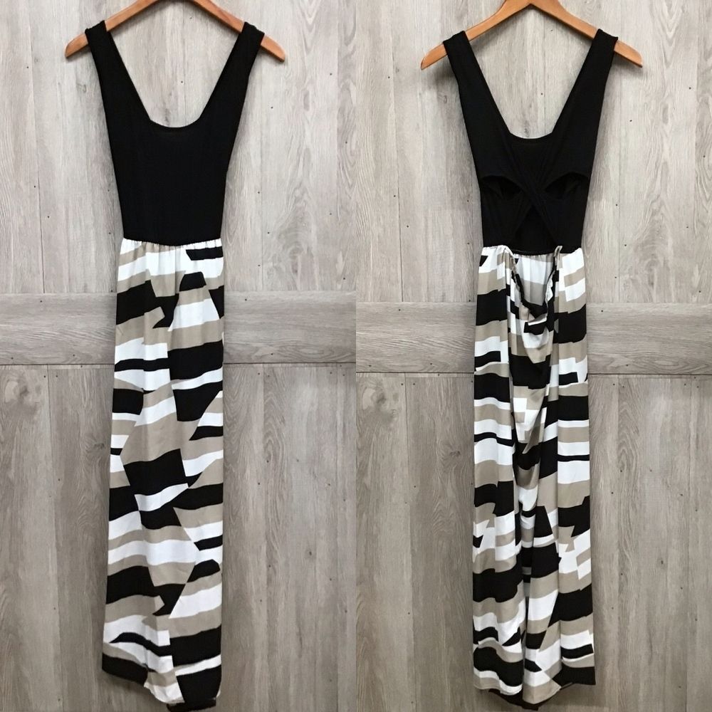 Black Brown Geometric Criss Cross Back Maxi BB193